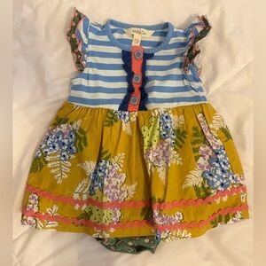 Matilda Jane Baby Dress Romper 12-18
Months Blue Stripe Floral Mustard